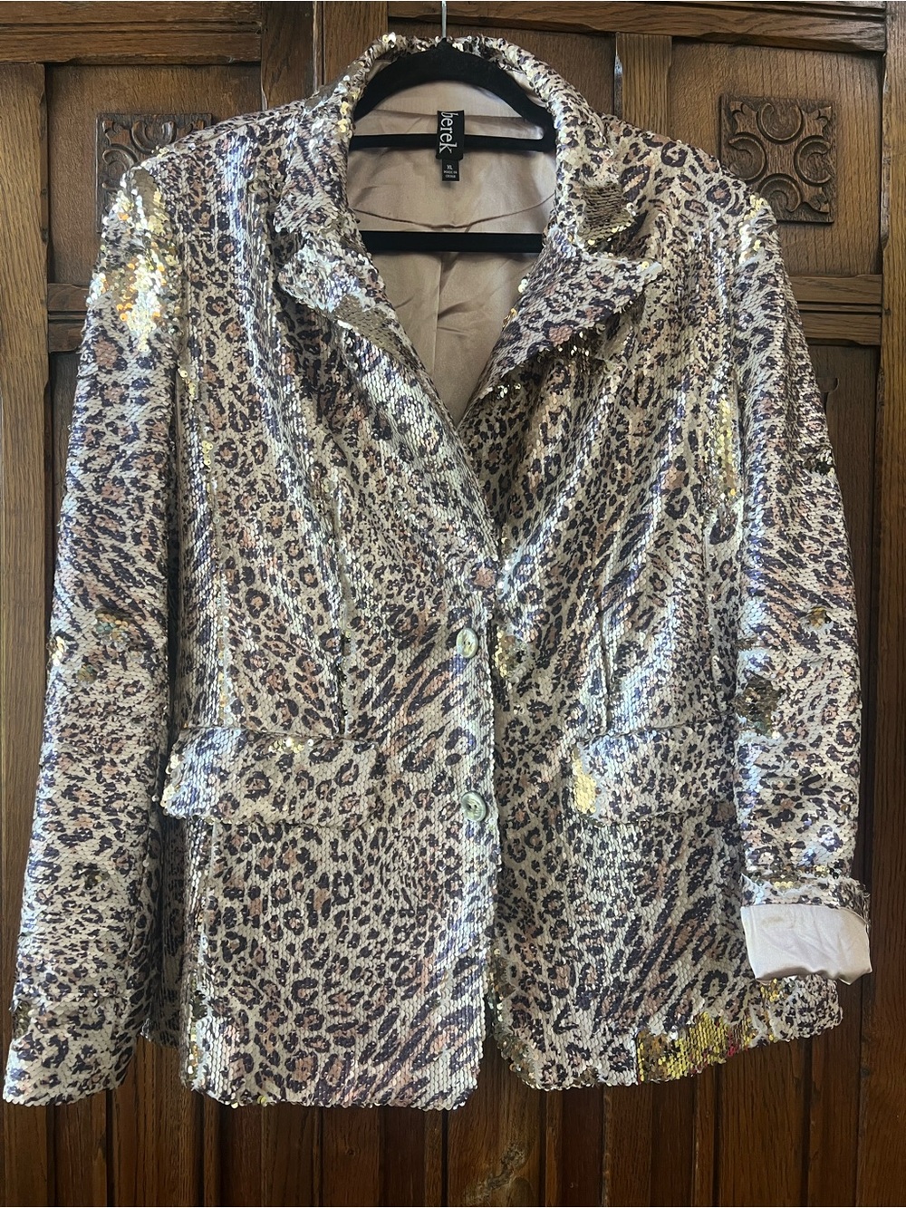 BEREK Sequin Leopard Print Blazer - Neutral Tones